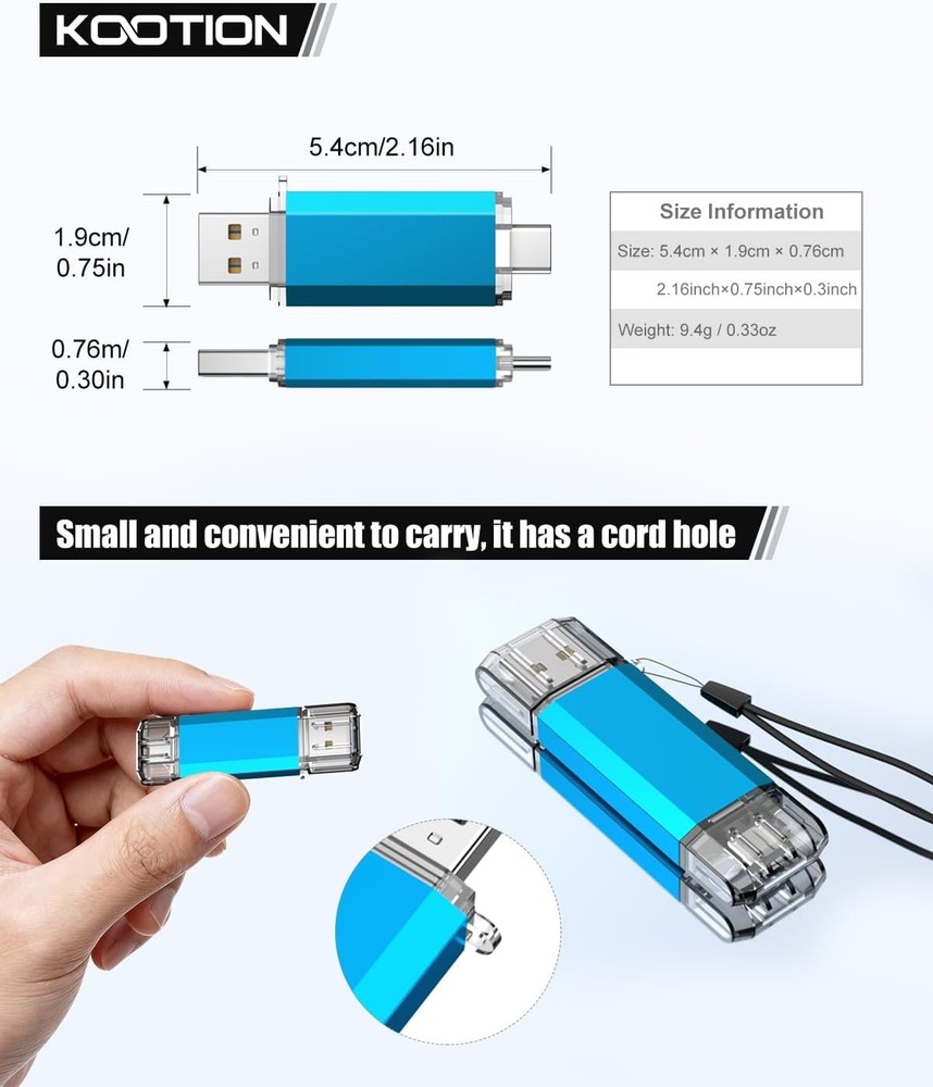 128GB Dual USB C Flash Drive Blue