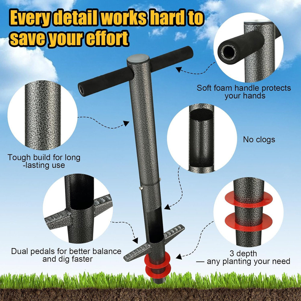 Bulb Planter Tool - 34" Long Handle Sod Plugger Lawn Digger,Auto Plug Eject,Heav