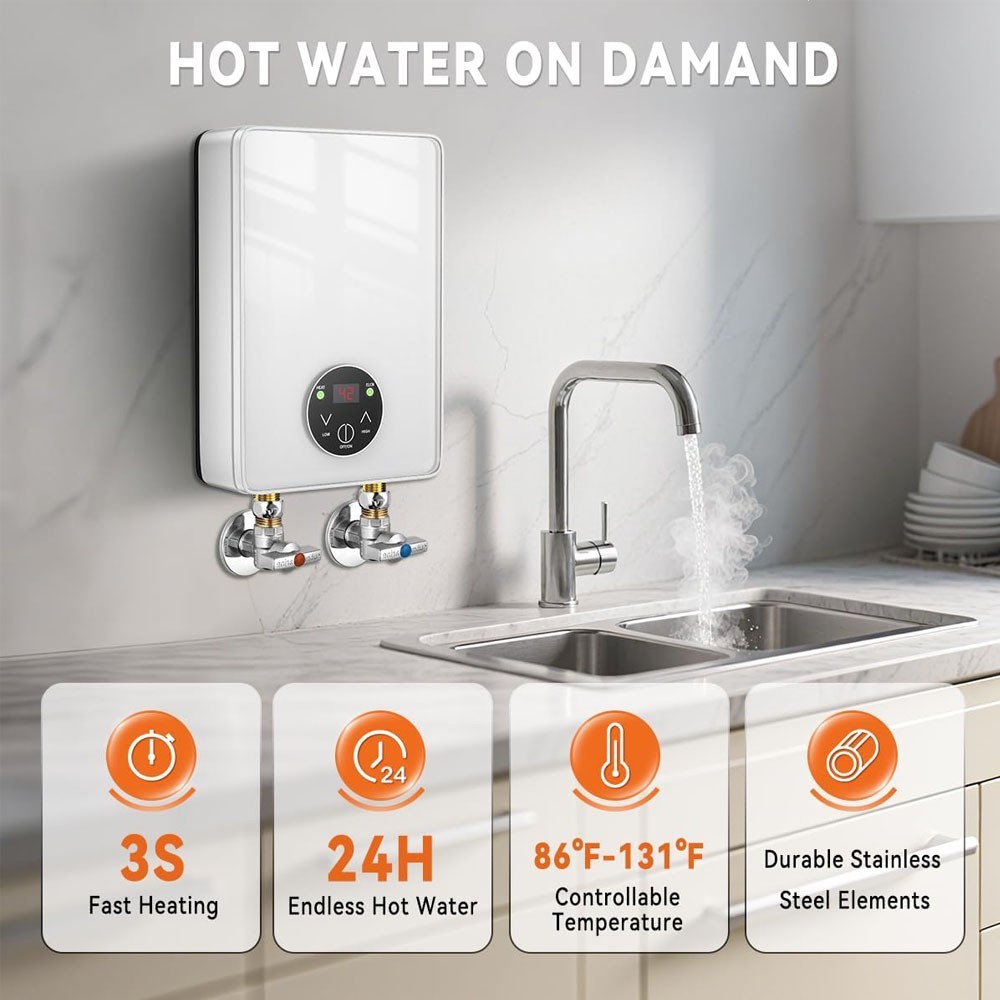 Calentador De Agua Sin Tanque LCD Electrico 4500W 110V US Para Cocina Ducha Casa