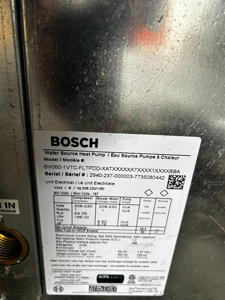 Bosch 5 ton Water Source Heat Pump