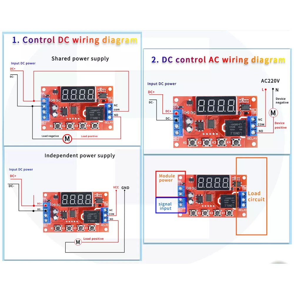 2Pc DC5V 10A Adjustable Time Delay Relay Module LED Digital Timer Control Switch