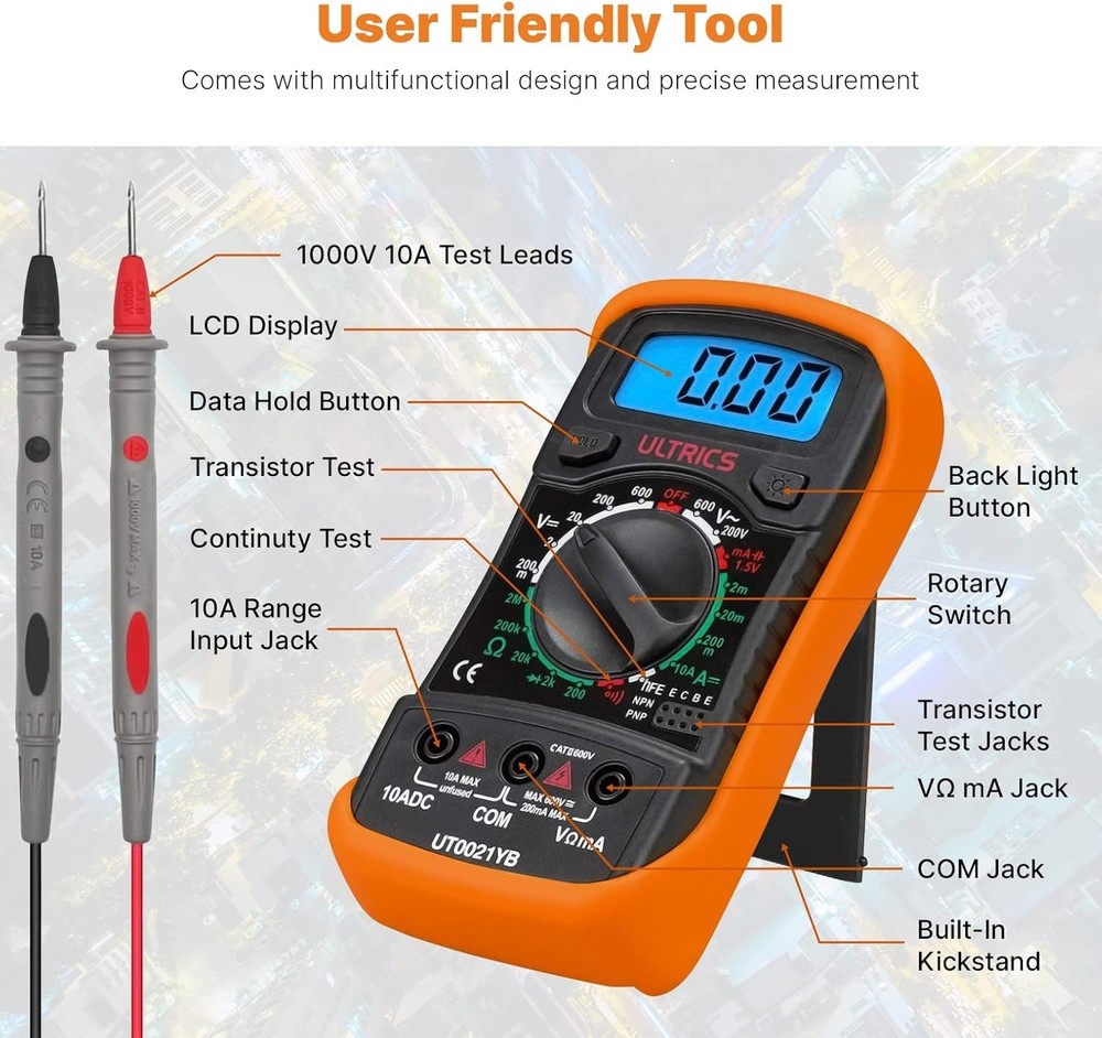 Multi-Functional Digital Multimeter - Backlit LCD for Easy Readings in Any Light