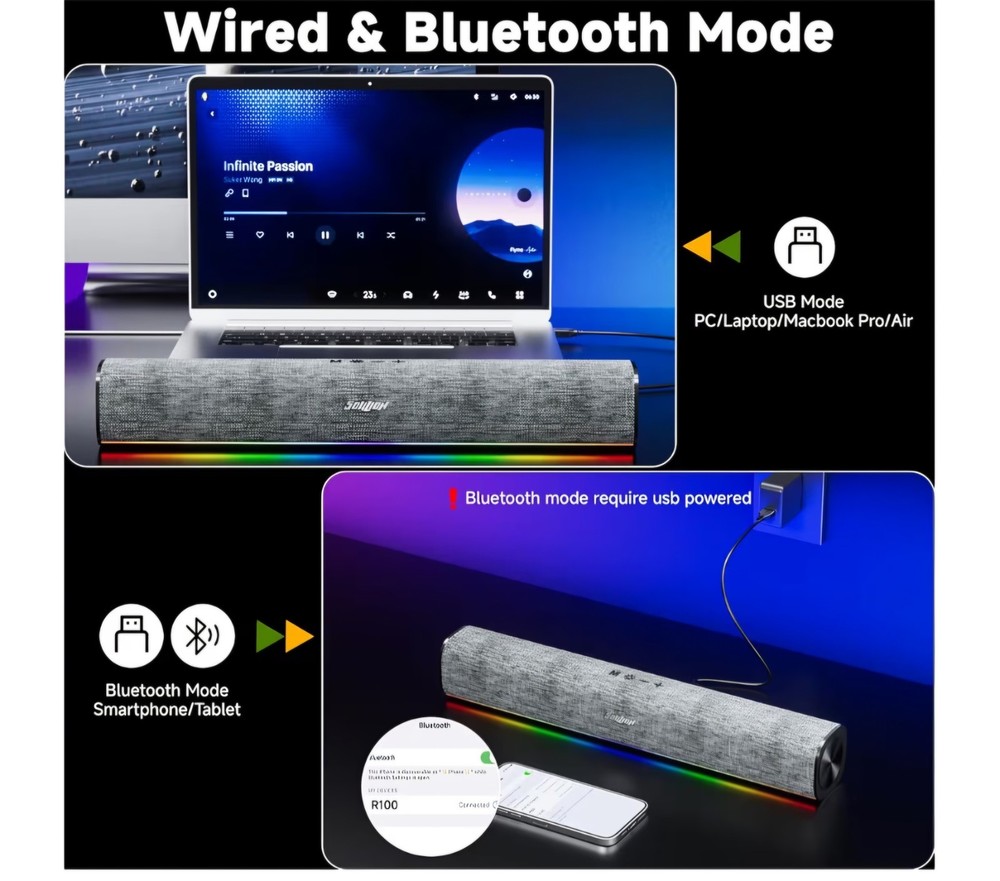 Computer Speaker Soundbar Wired/wireless Color Changing