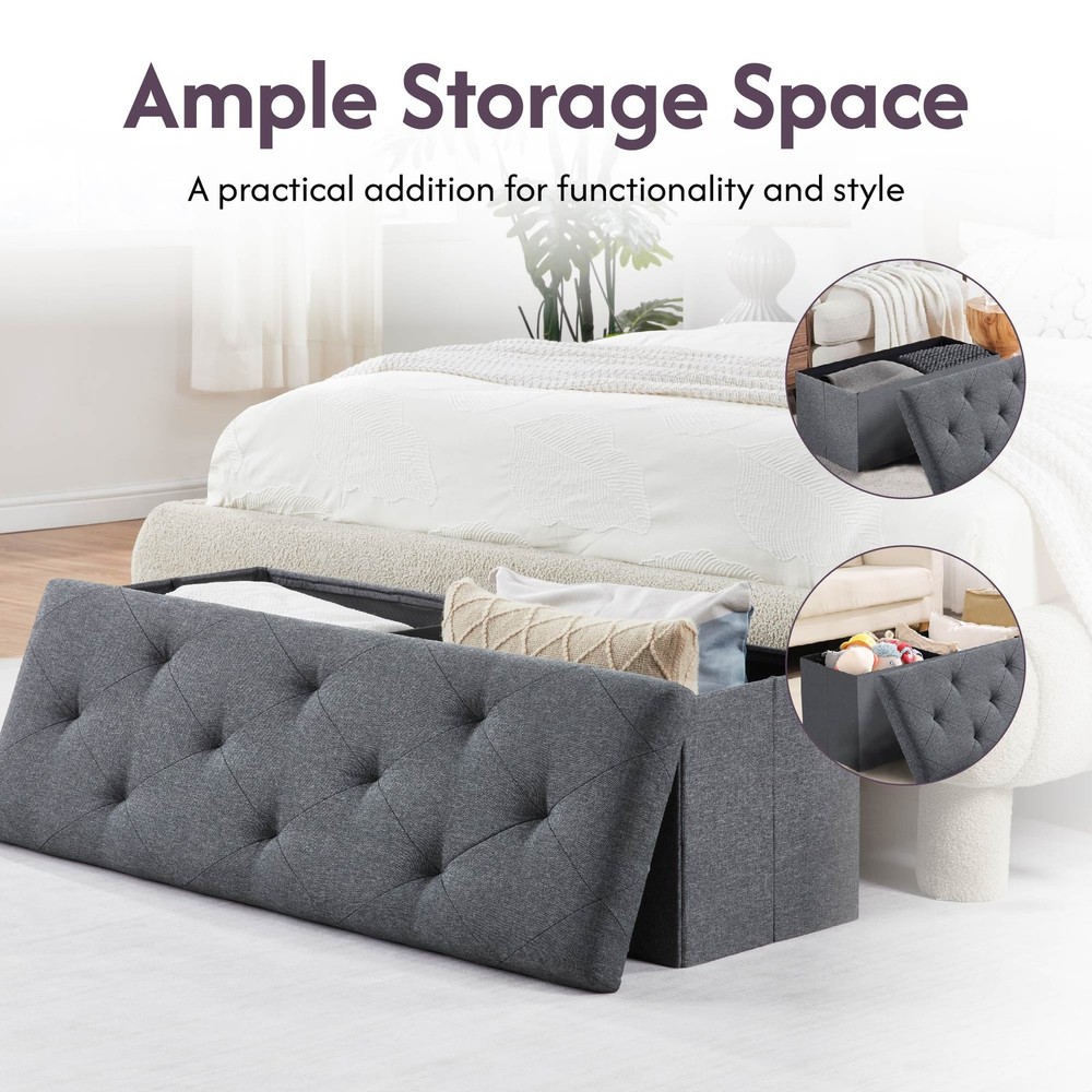 43" Folding Storage Ottoman Bench Upholstered Chest W/ Lid Gray