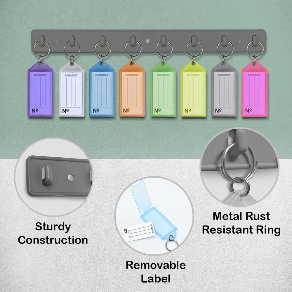 Acrimet Key Tag Rack w/ 8 Keyring Tags (Self-Adhesive Key Storage Rack) (2 Pack)