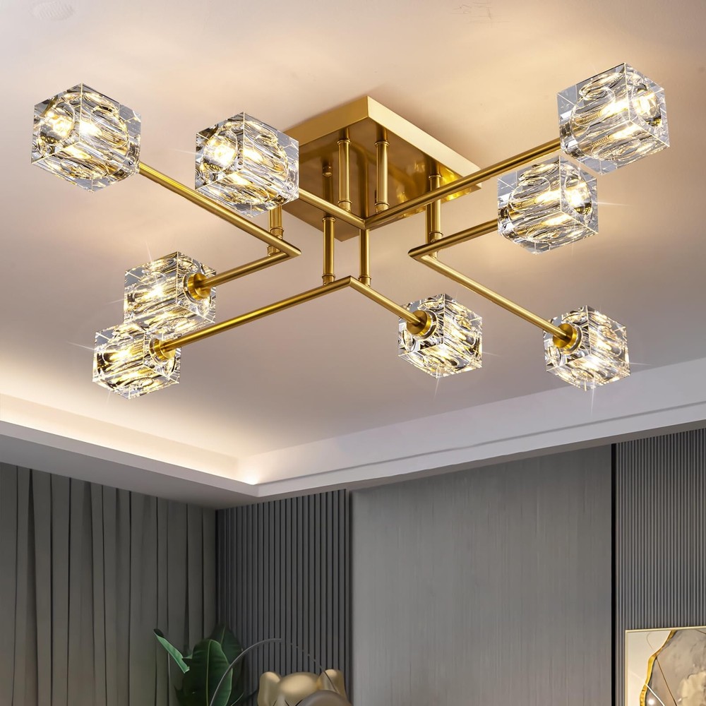 Modern Crystal Ceiling Light,Semi Flush Mount Ceiling Light Fixture with 8-Li...