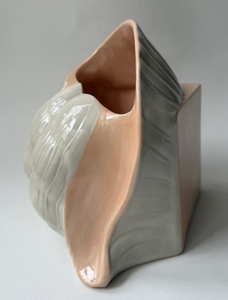 Ceramic Conch Shell Shaped Tissue Box Cover Gray/Peach -TC