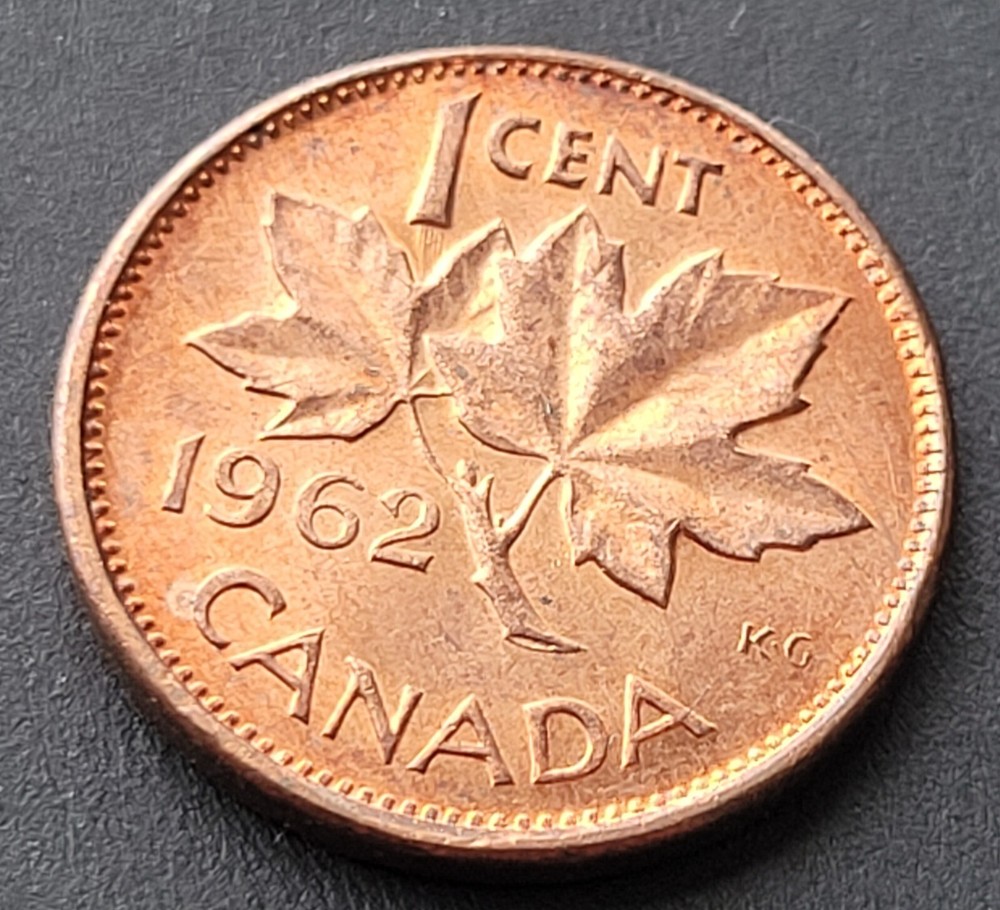 *** CANADA  ONE  CENT  1962  HARPE  ***  AU  OR  BETTER  ***  RED  &  BROWN  ***