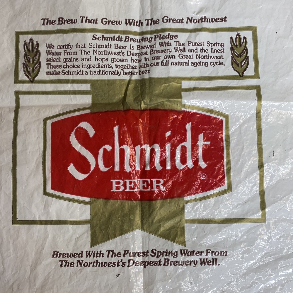 Vintage Souvenir Bag Schmidts Beer White Plastic Drawstring