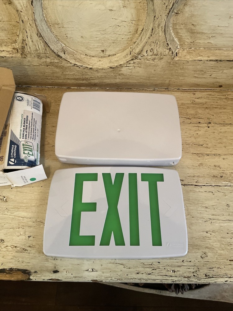 Lithonia Emergency Exit Sign Green Lettering Untested Open Box