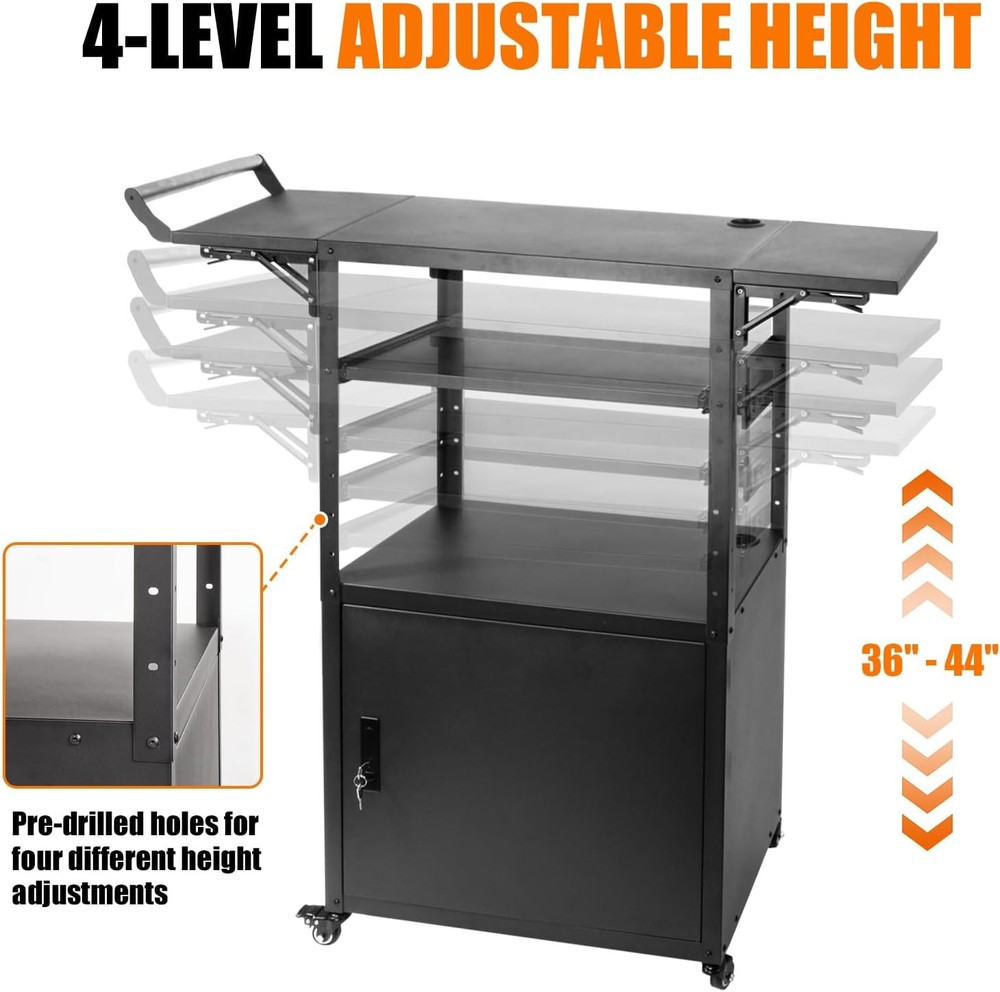 Mobile AV Cart with Locking Cabinet Pullout Keyboard Tray