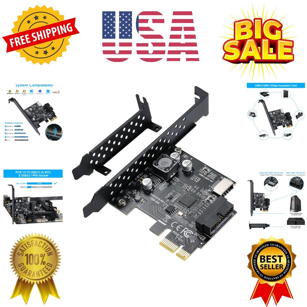 PCI-E 1X to USB 3.2 5Gbps 20pin Front Panel Header to Type-c Front Panel Head...