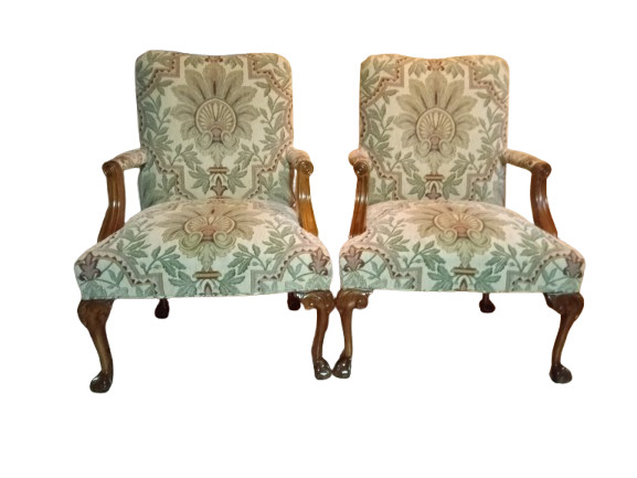2- 1870 Chippendale  Needlepoint Tapestry Chairs