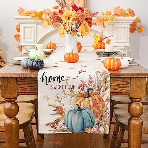 Siilues Fall Table Runner, Pumpkin Watercolor Fall Runner for Table 13" x 72"