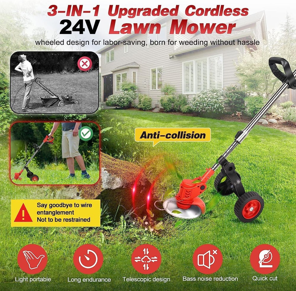 Electric Weed Lawn Edger Eater Cordless Grass String Trimmer Cutter + 2 Battery