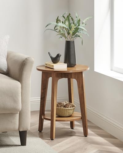 MAEZO Collection - Side Table, 2-Tier Small Round End Rustic Walnut 1 Pack