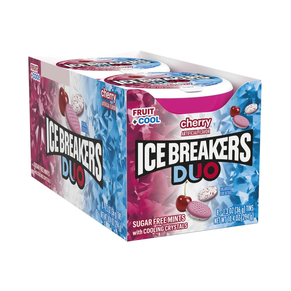 ICE BREAKERS Duo Fruit Plus Cool Cherry Flavored Sugar Free Mints Pucks 8 Count