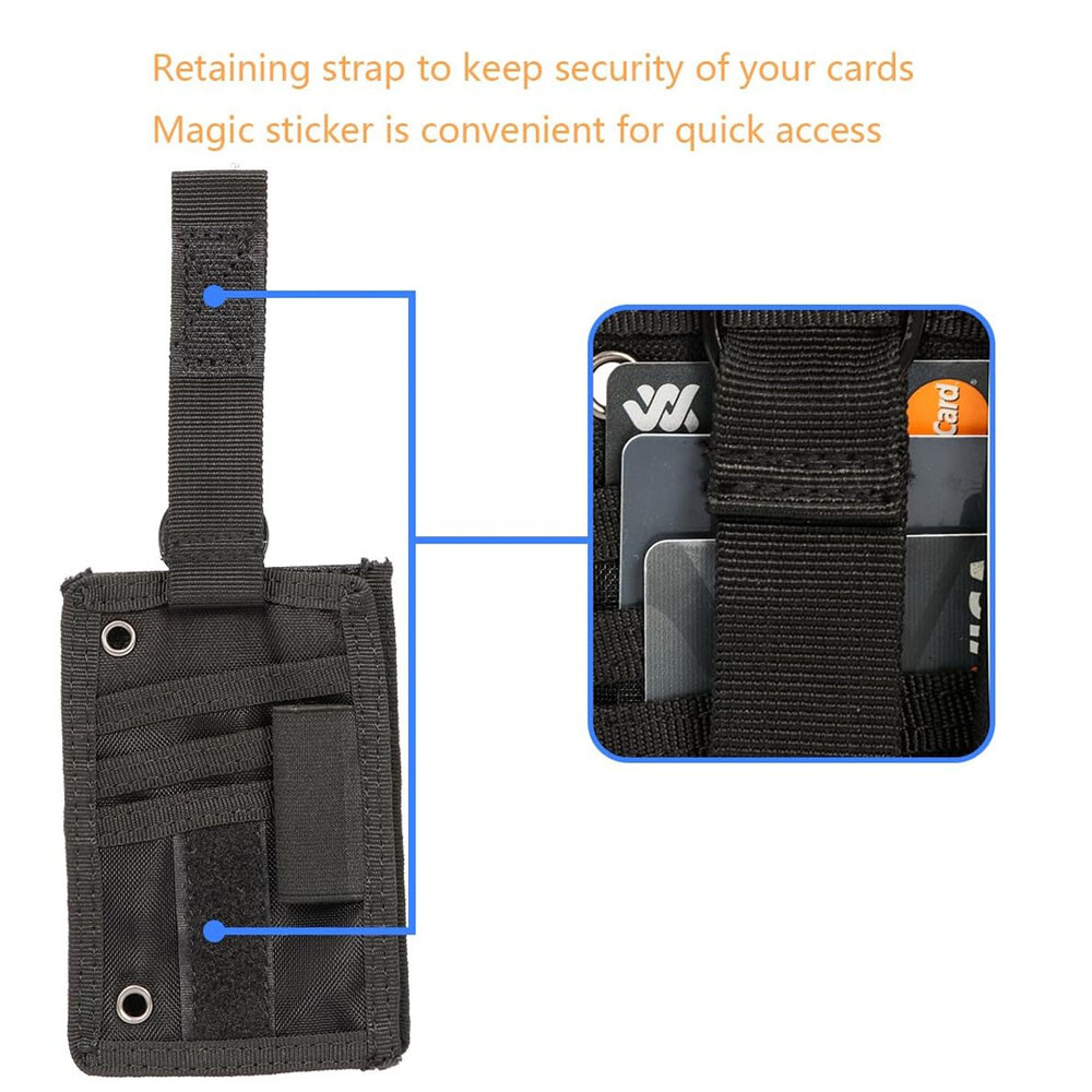2PC Black Tactical ID Card Holder Hook&Loop Patch Badge Organizer - Neck Lanyard