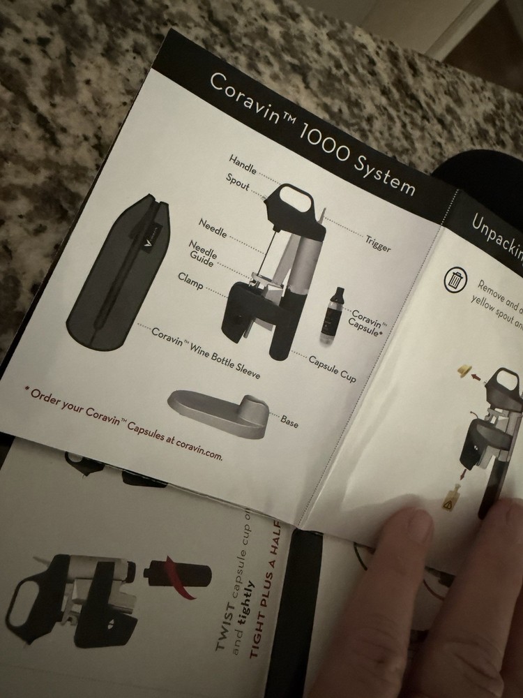 NEW Coravin Model 1000 Wine Preservation System with Box Extra Gas Capsules