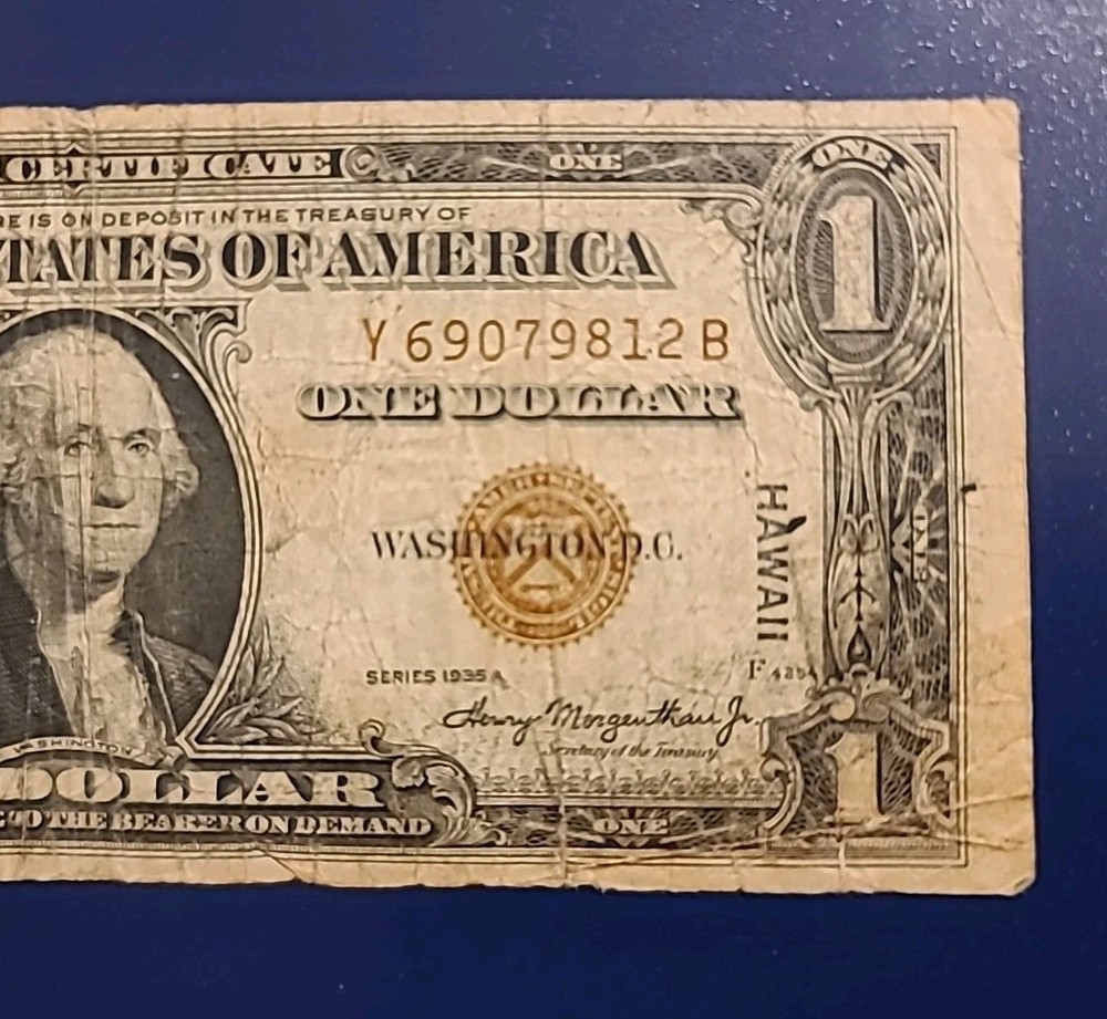 RARE 1935a Hawaii WW2 $1 Silver Certificate With Ink Errors & Misaligned