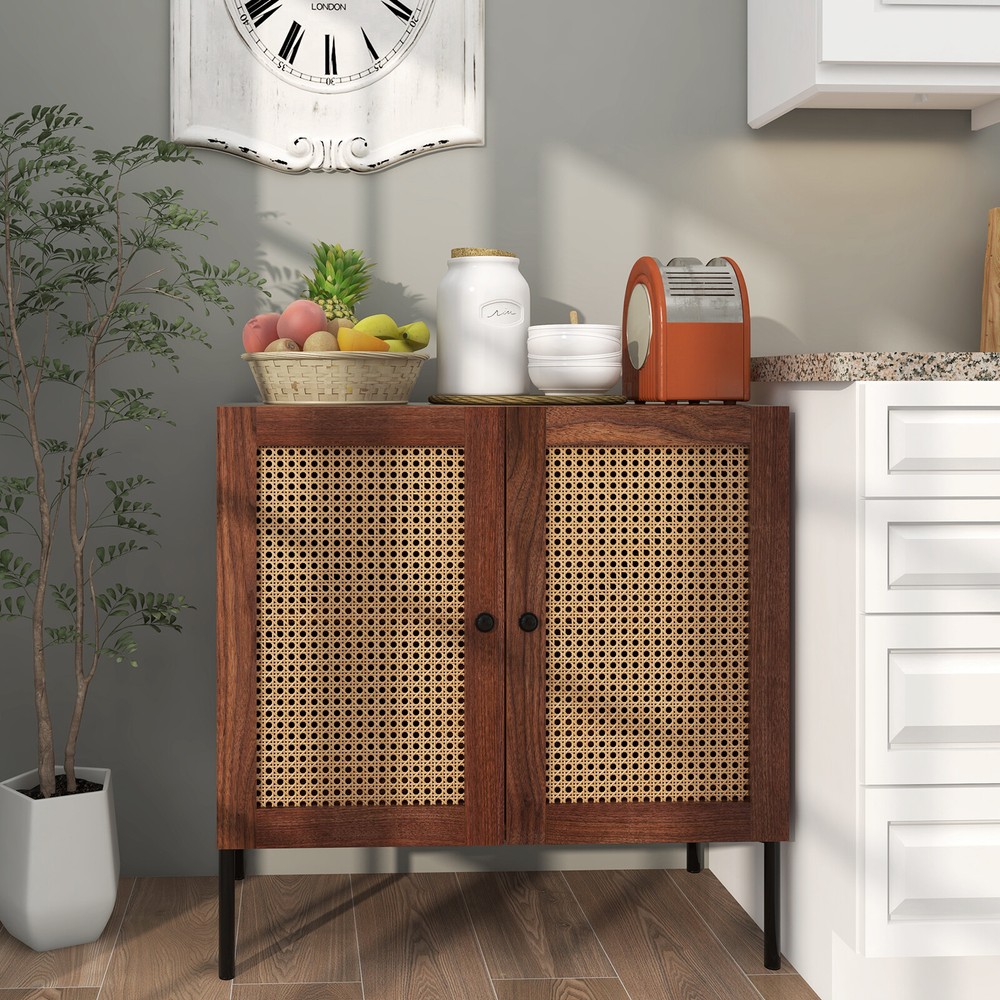 Kitchen Storage Cabinet Buffet Sideboard w/ 3-Position Adjustable Shelf Walnut