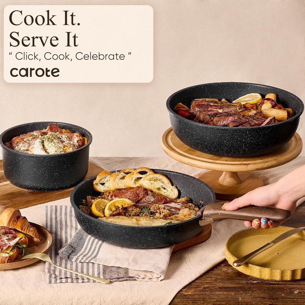 CAROTE 19Pc Nonstick Cookware Set Detachable Handle