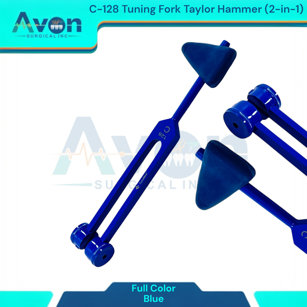 C-128 Tuning Fork Taylor Percussion Hammer Combo 2-in-1, Blue Colored