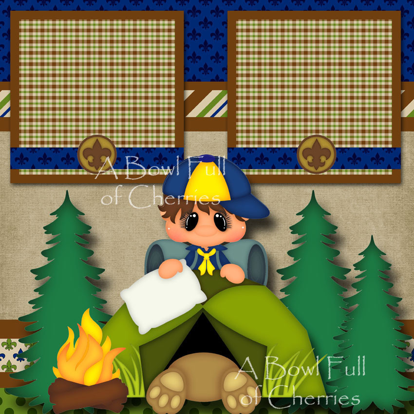 SCOUTING ~ 2 premade scrapbook pages paper printed LAYOUT boy cub scouts CHERRY