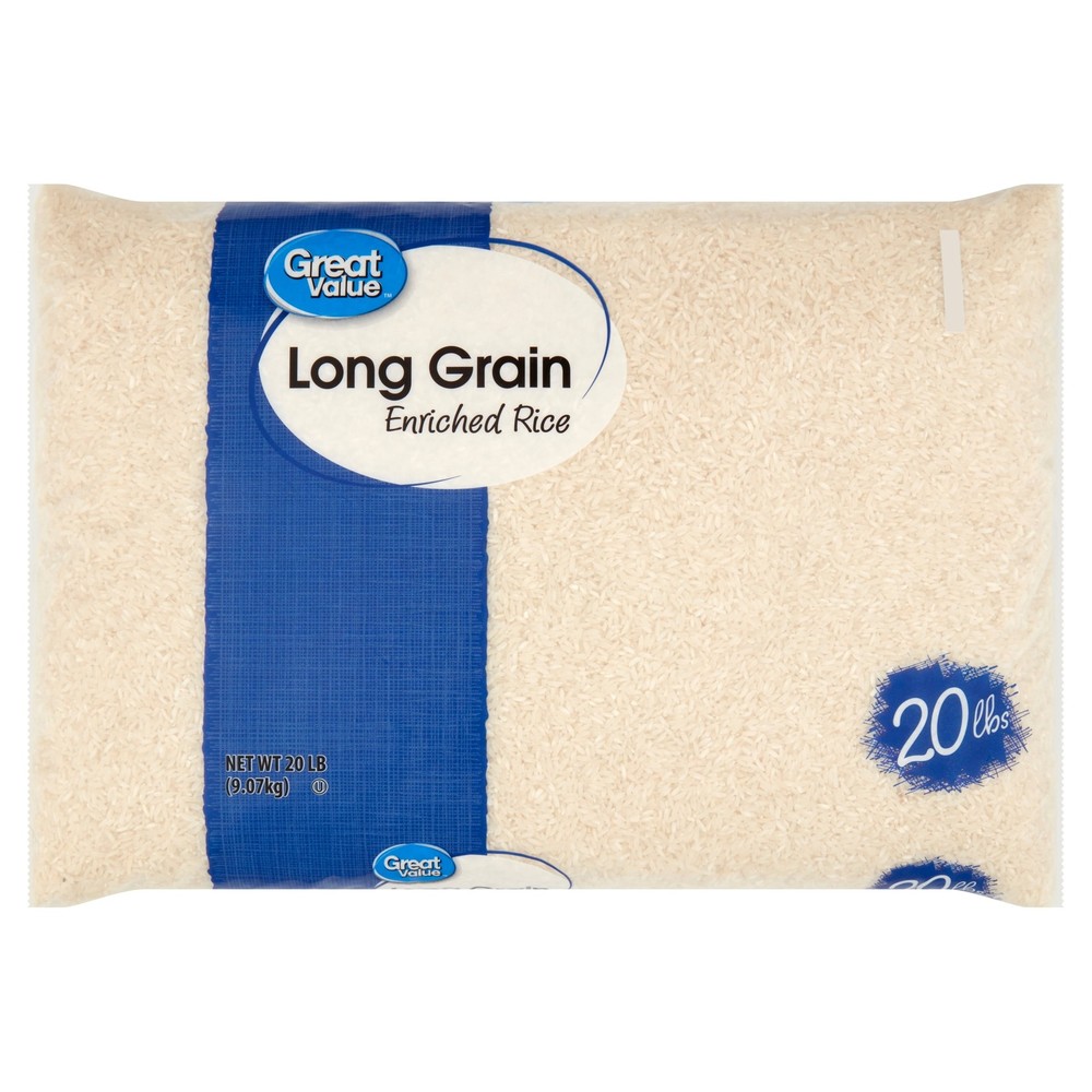 Great Value Long Grain Enriched Rice, 20 lb Shelf-Stable White Rice