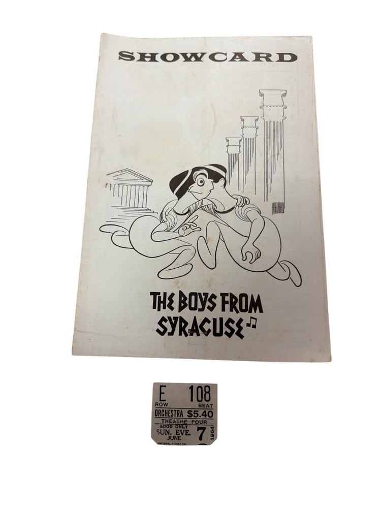 Boys From Syracuse 1964 Showcard Program + Ticket Stub