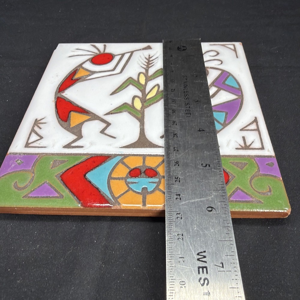 Vintage Kokopelli Mag Mor Studios Hand Painted Ceramic Tile, Native American