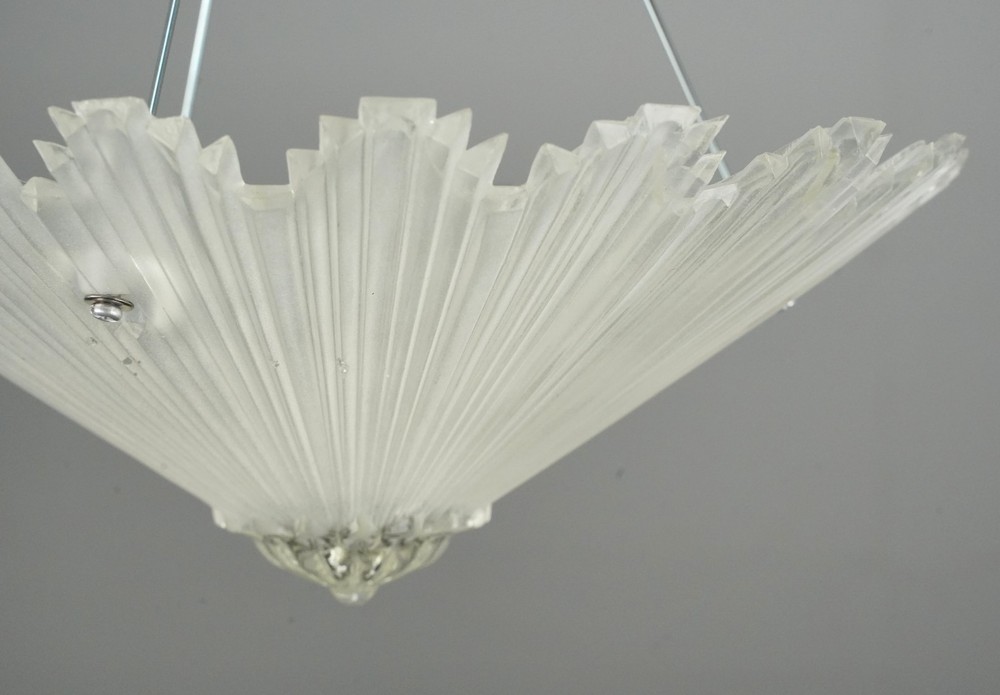 Art Deco Starburst Glass Chrome Semi Flush Mount Light