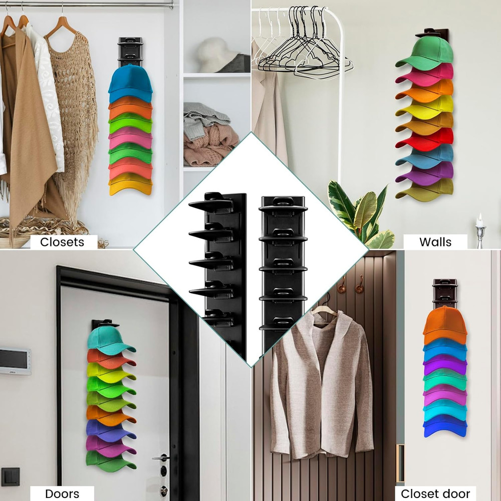 2 Pack Hat Organizer Baseball Cap Locking Tech Hat Rack Strong Adhesive Hat Wall