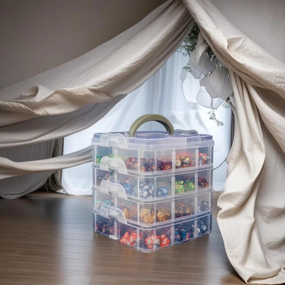 Dice Storage Box with Removable Dividers Polyhedral Dice Plastic Organizer