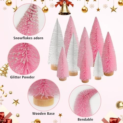 Miniature Pine Tabletop Christmas Tree Topper Light Pink White Decor