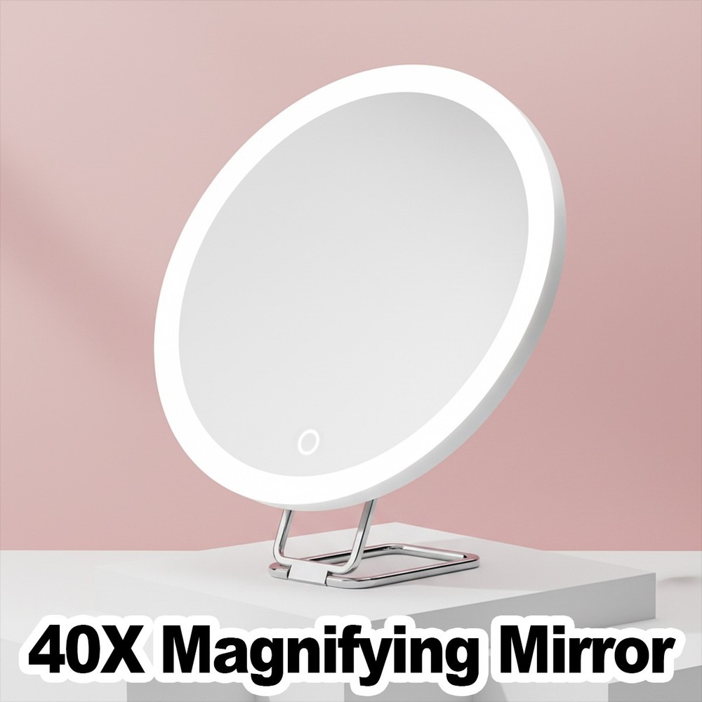 40X Magnifying Makeup Mirror With LED Light Cordless Touch Dimming Desk