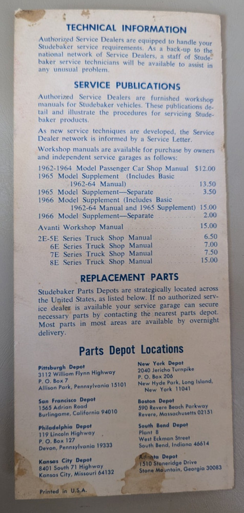 Studebaker Accessory Parts & Service Flyer