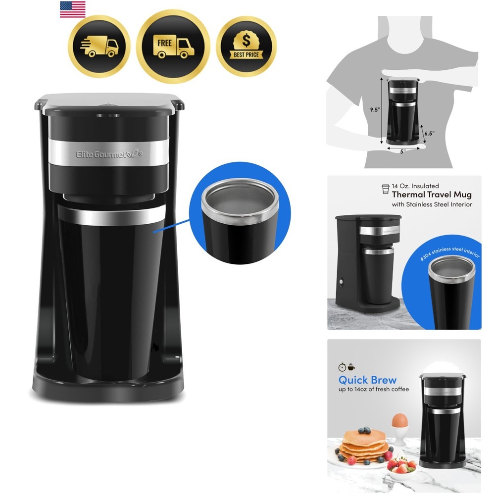 Personal Single-Serve Compact Coffee Maker Brewer Includes 14Oz. Stainless St...