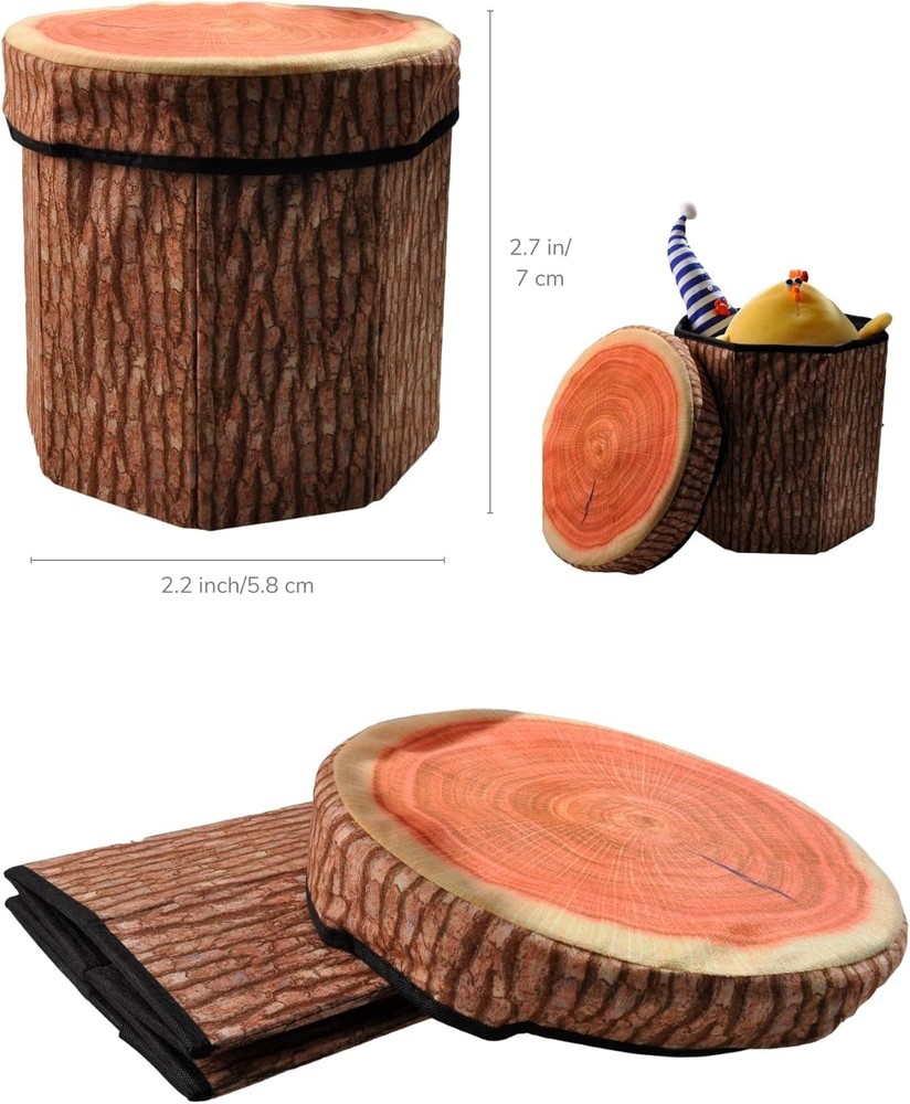 CHEFAN Fruit Storage Stool Ottoman, Tree Stump Stool, Folding Storage Box