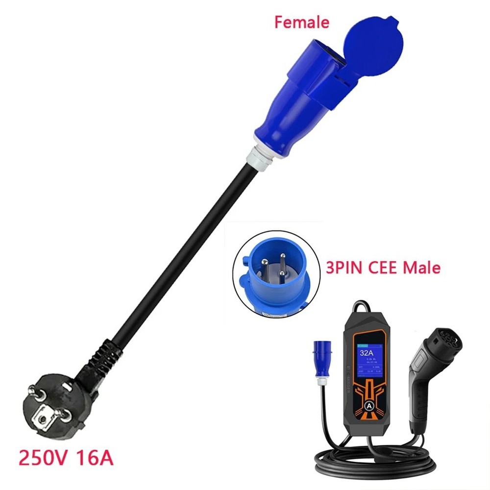 Portable EV Charger Type 2 to 32A Commando Socket, 1 phase, Delay Timer, 5metre