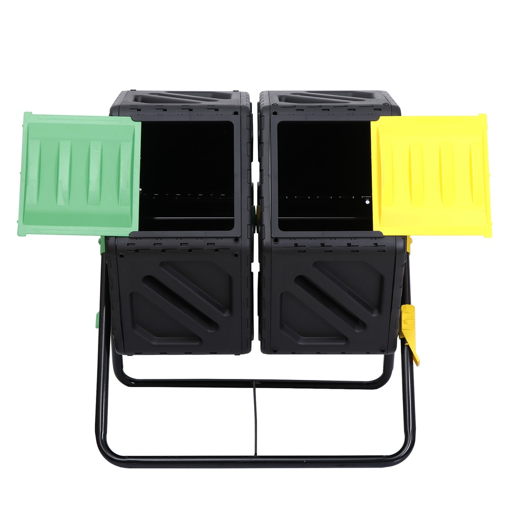 37 Gal Double Compost Bins Rotating Tumbling Composter Remixing Container, Black