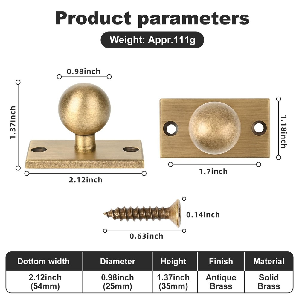 Solid Brass Cabinet Knob with Backplate 5 Pack- Antique Brass Drawer Pulls an...