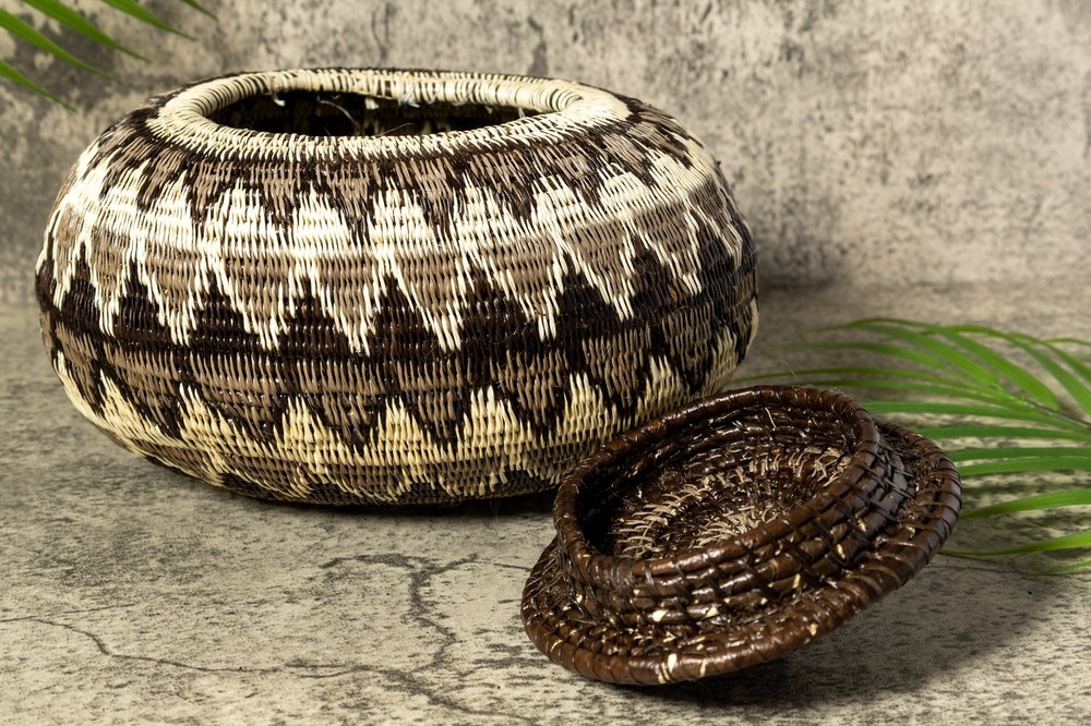 Gray Forest Melody Woven Basket With Top