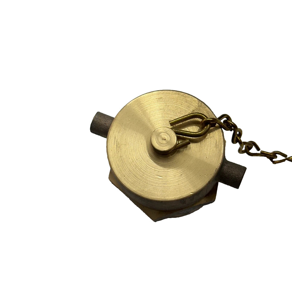 2.5" Brass FDC Set - Fire Hydrant Cap with Chain & Hex Nut Adapter Fitting - New