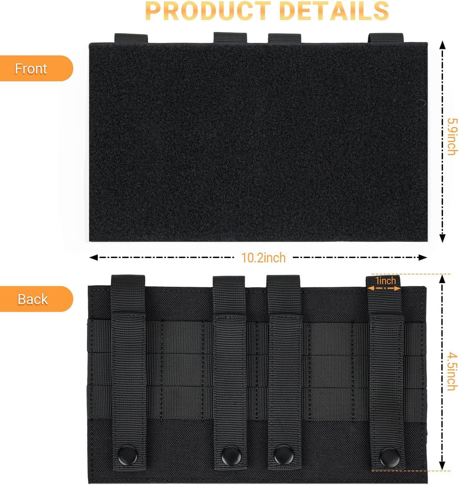 Molle Hook & Loop Panel, 10"X6" Molle Patch Panel for Tactical Vests & Backpacks