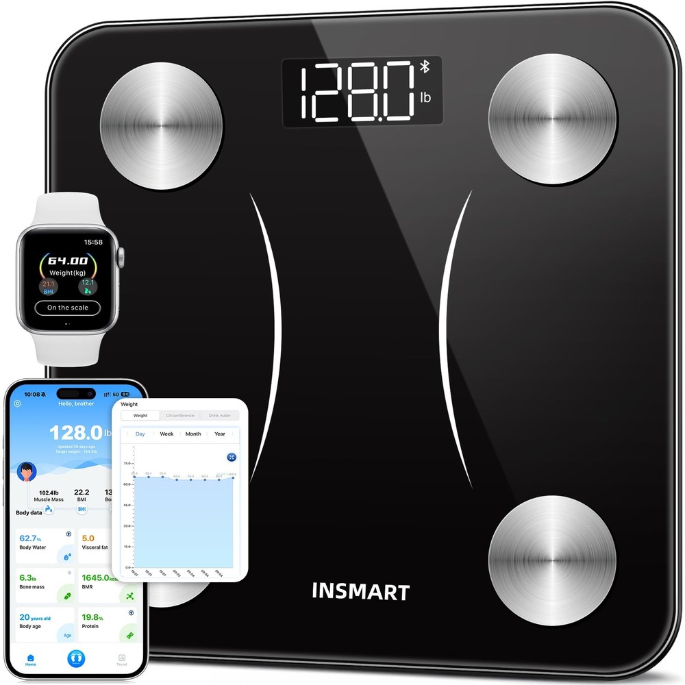 INSMART Smart Scale Bluetooth Body Fat BMI Analyzer 400lb Black