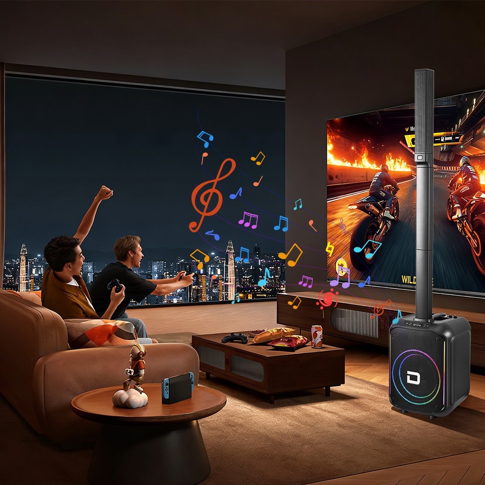 Powered Portable Column Array PA System 3 Tweeter Column Speaker &12'' Subwoofer