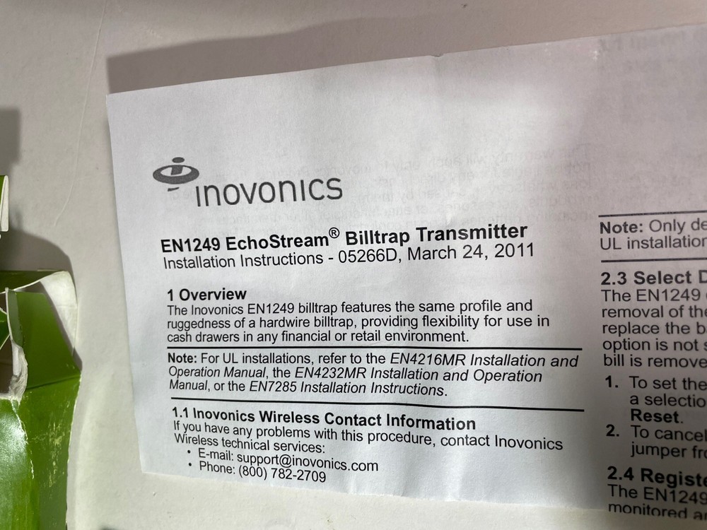 Inovonics EN1249 Billtrap Transmitter