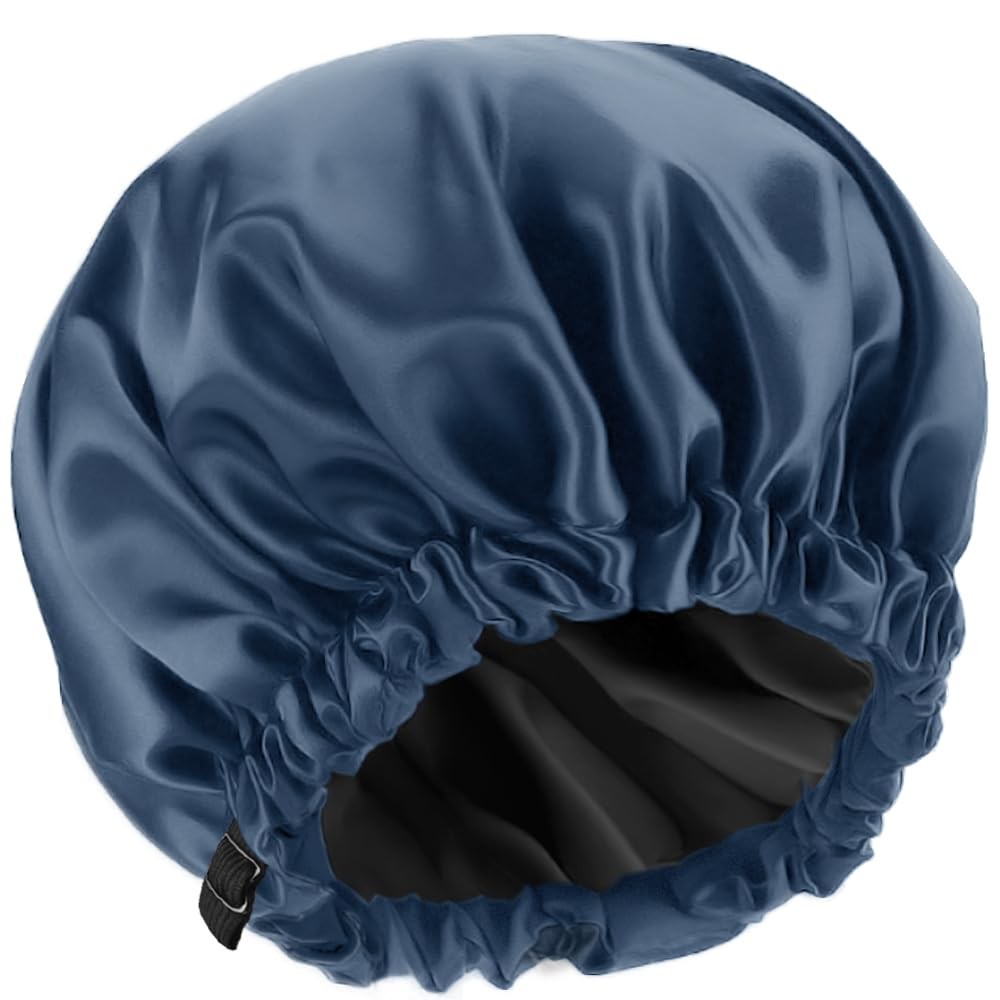 Shower Cap,100% Real Satin Lined Caps,Extra Large Cap Navy blue
