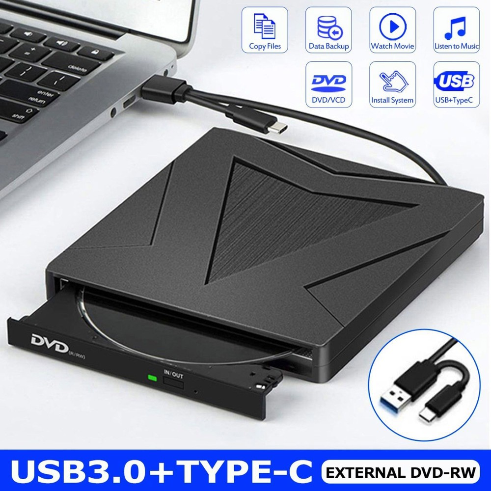 Shockproof External DVD Drive High-Speed 5Gbps USB-C&USB-A Dual Interface Drive